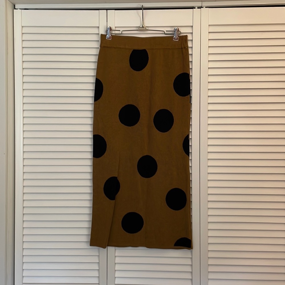 Brown and black polka dot sweater midi skirt